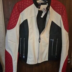 Women's Zara Motorcycle Riding Jacket Red, White, Black Medium